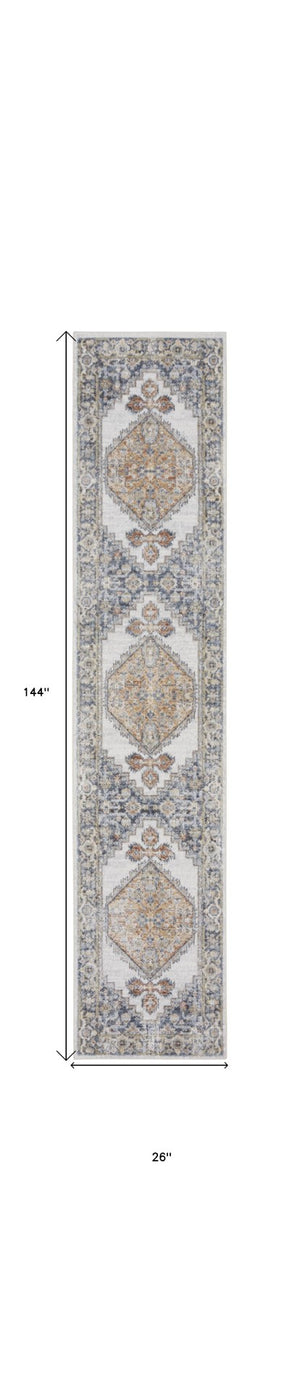 Homeroots 12' Gray Oriental Power Loom Distressed Washable Runner Rug - Elegant Design For Cozy Spaces  Polyester 521746