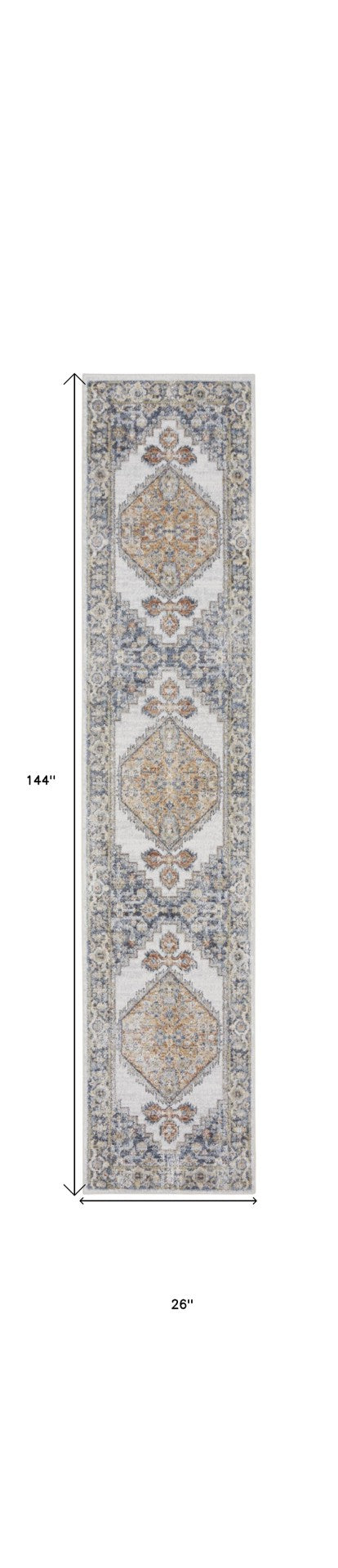 Homeroots 12' Gray Oriental Power Loom Distressed Washable Runner Rug - Elegant Design For Cozy Spaces  Polyester 521746