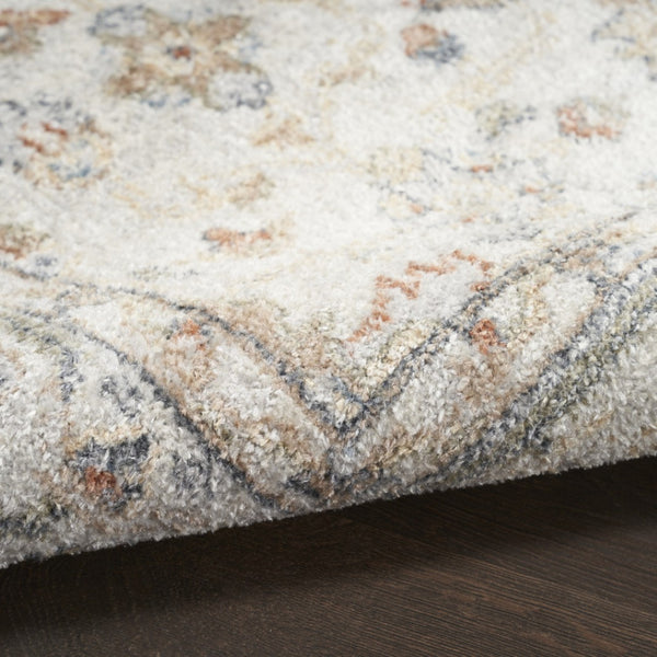 HomeRoots 8' Elegant Floral Medallion Distressed Area Rug in Gray, Orange & Ivory - Washable & Durable Design 8' X 10' 521751