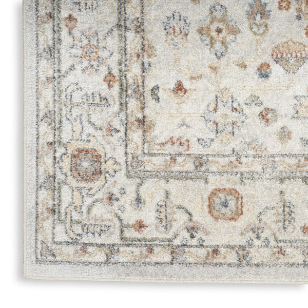 HomeRoots 8' Elegant Floral Medallion Distressed Area Rug in Gray, Orange & Ivory - Washable & Durable Design 8' X 10' 521751