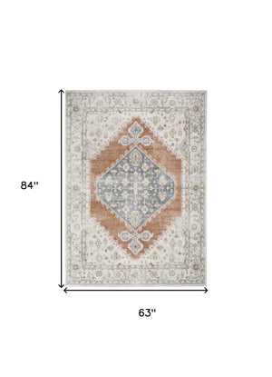 Homeroots 5' X 7' Gray Oriental Power Loom Distressed Washable Area Rug  Polyester 521754