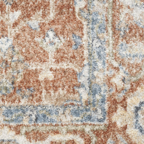 HomeRoots 7' Denim Blue Oriental Area Rug – Distressed Vintage Design, Washable, Low-Pile for Easy Care 7' X 9' 521755