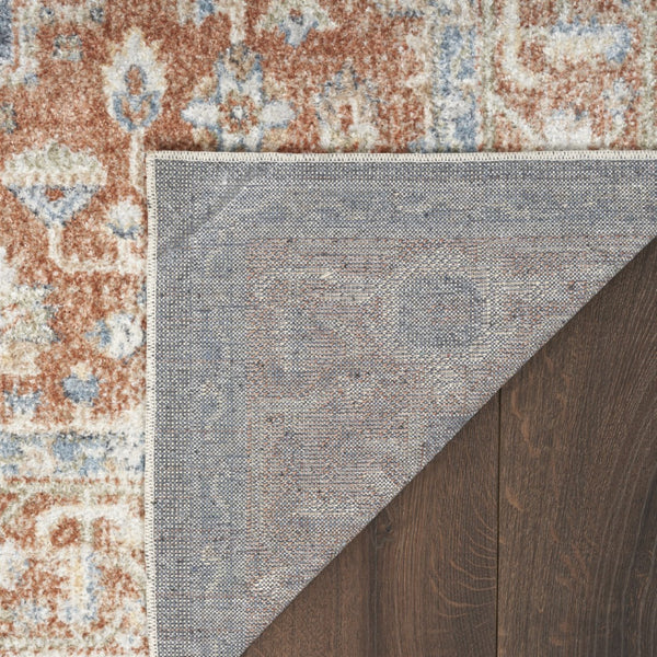 HomeRoots 7' Denim Blue Oriental Area Rug – Distressed Vintage Design, Washable, Low-Pile for Easy Care 7' X 9' 521755