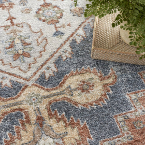 HomeRoots 7' Denim Blue Oriental Area Rug – Distressed Vintage Design, Washable, Low-Pile for Easy Care 8' X 10' 521760