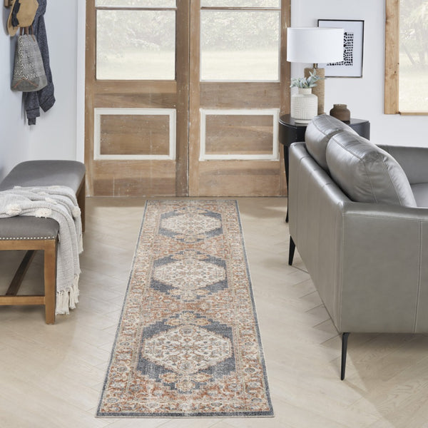 Homeroots 12' Denim Blue Oriental Runner Rug - Stylish Power Loom, Distressed Design For Elegant Spaces  Polyester 521762