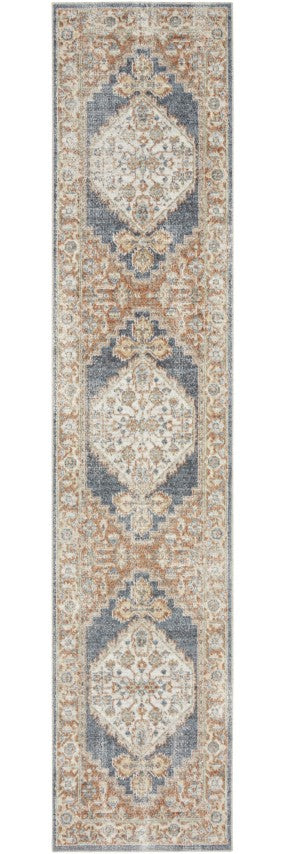 Homeroots 12' Denim Blue Oriental Runner Rug - Stylish Power Loom, Distressed Design For Elegant Spaces  Polyester 521762