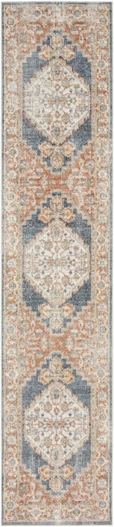 Homeroots 12' Denim Blue Oriental Runner Rug - Stylish Power Loom, Distressed Design For Elegant Spaces  Polyester 521762