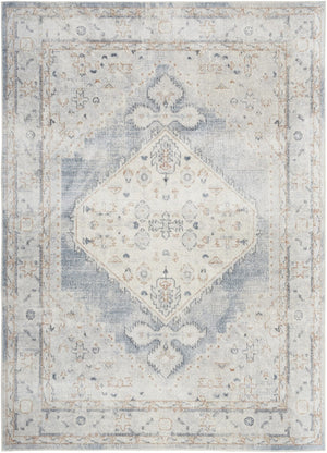HomeRoots 7' Light Blue Oriental Power Loom Area Rug - Vintage-Inspired, Washable, Durable, Elegant Design 7' X 9' 521763