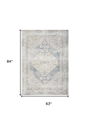 Homeroots 5' X 7' Light Blue Oriental Power Loom Distressed Washable Area Rug  Polyester 521764