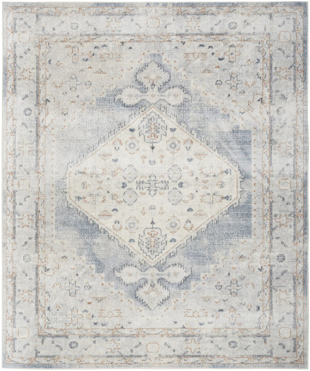 HomeRoots 7' Light Blue Oriental Power Loom Area Rug - Vintage-Inspired, Washable, Durable, Elegant Design 8' X 10' 521766