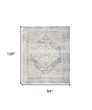 Homeroots 8' X 10' Light Blue Oriental Power Loom Distressed Washable Area Rug  Polyester 521766