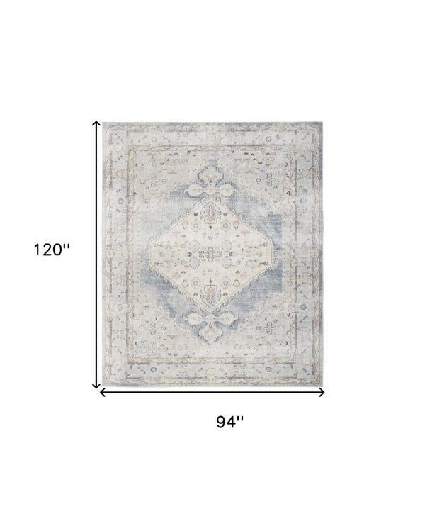 Homeroots 8' X 10' Light Blue Oriental Power Loom Distressed Washable Area Rug  Polyester 521766