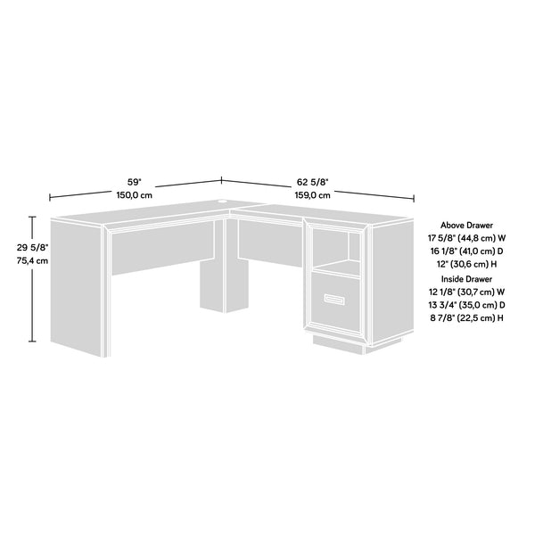 English Elm L-Shaped Desk - Spacious Brown Finish Workspace With Storage, Cord Management & Easy Assembly Options B356P367842