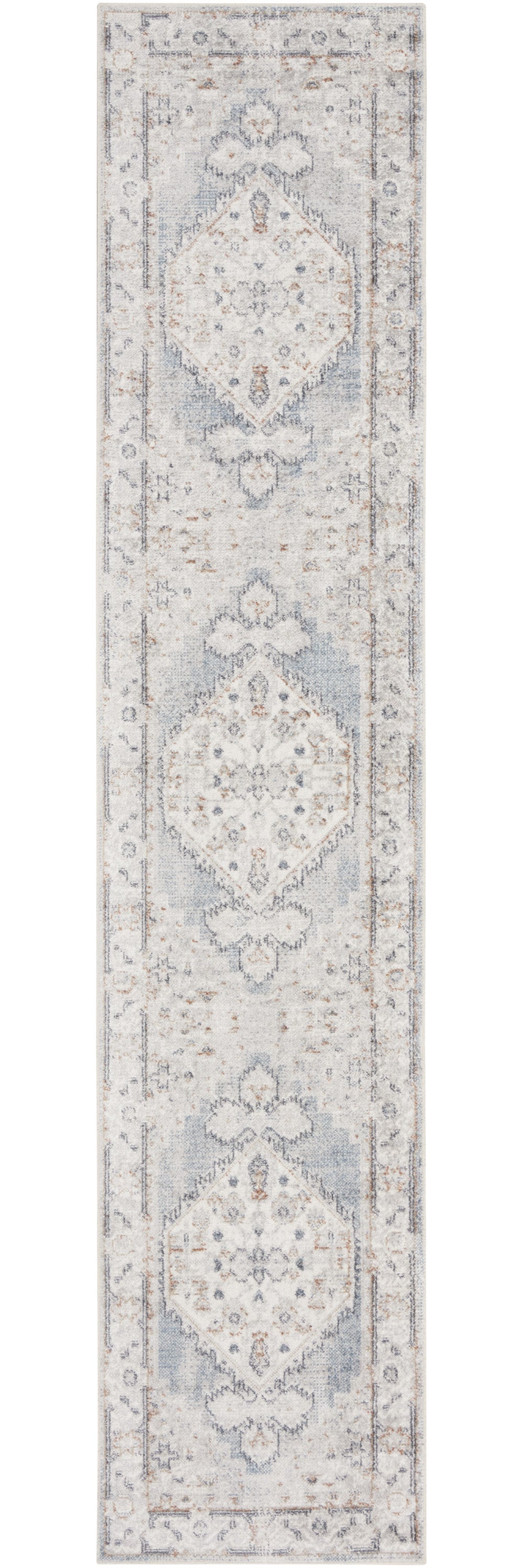 Homeroots 12' Light Blue Oriental Power Loomed Distressed Runner Rug - Stylish, Washable & Durable Home Accent  Polyester 521769