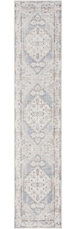Homeroots 12' Light Blue Oriental Power Loomed Distressed Runner Rug - Stylish, Washable & Durable Home Accent  Polyester 521769