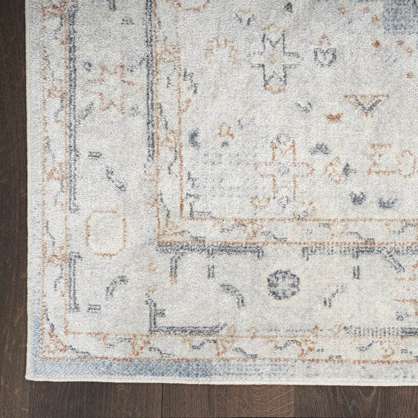 Homeroots 12' Light Blue Oriental Power Loomed Distressed Runner Rug - Stylish, Washable & Durable Home Accent  Polyester 521769