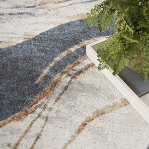 Homeroots 8' X 10' Gray And Blue Oriental Power Loom Washable Area Rug  Polyester 521777