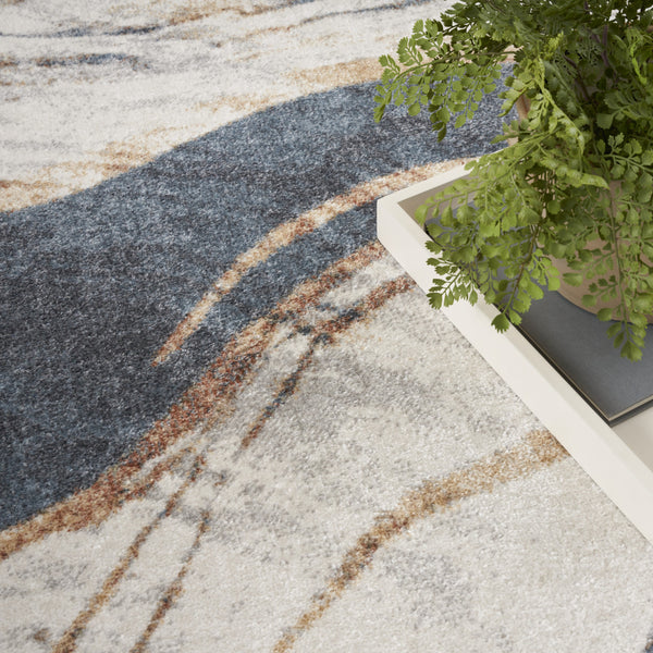 Homeroots 8' X 10' Gray And Blue Oriental Power Loom Washable Area Rug  Polyester 521777