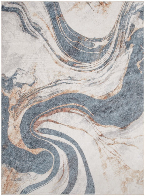 Homeroots 8' X 10' Gray And Blue Oriental Power Loom Washable Area Rug  Polyester 521777