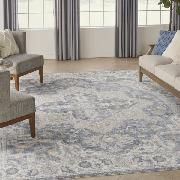 HomeRoots 9' Gray Oriental Power Loom Area Rug - Timeless Elegance for Living Spaces, Durable and Easy Care 8' X 10' 521777