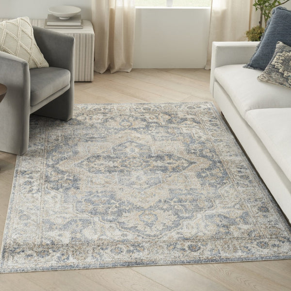 HomeRoots 9' Gray Oriental Power Loom Area Rug - Timeless Elegance for Living Spaces, Durable and Easy Care 7' X 9' 521779