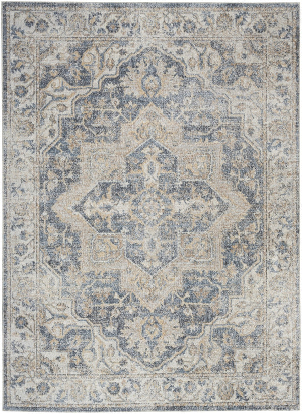 HomeRoots 9' Gray Oriental Power Loom Area Rug - Timeless Elegance for Living Spaces, Durable and Easy Care 7' X 9' 521779