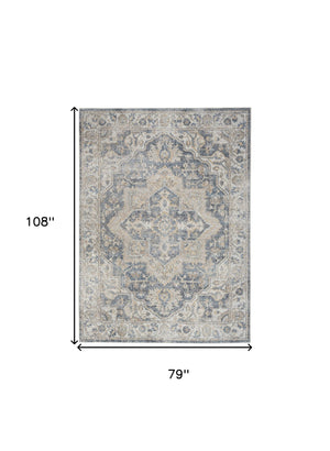 Homeroots 7' X 9' Gray Oriental Power Loom Washable Area Rug  Polyester 521779