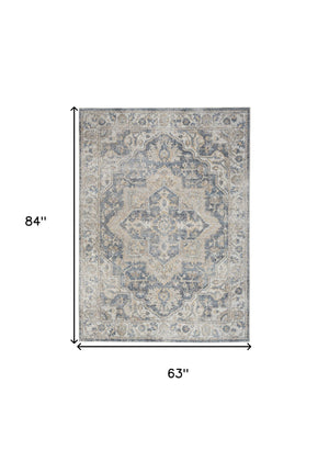 Homeroots 5' X 7' Gray Oriental Power Loom Washable Area Rug  Polyester 521782