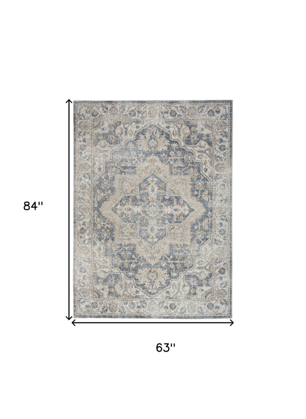Homeroots 5' X 7' Gray Oriental Power Loom Washable Area Rug  Polyester 521782