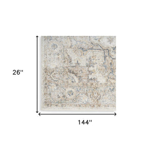 Homeroots 12' Silver Elegant Oriental Power Loom Washable Runner Rug - Durable, Stylish, And Cozy Decor Addition  Polyester 521783