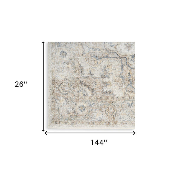 Homeroots 12' Silver Elegant Oriental Power Loom Washable Runner Rug - Durable, Stylish, And Cozy Decor Addition  Polyester 521783