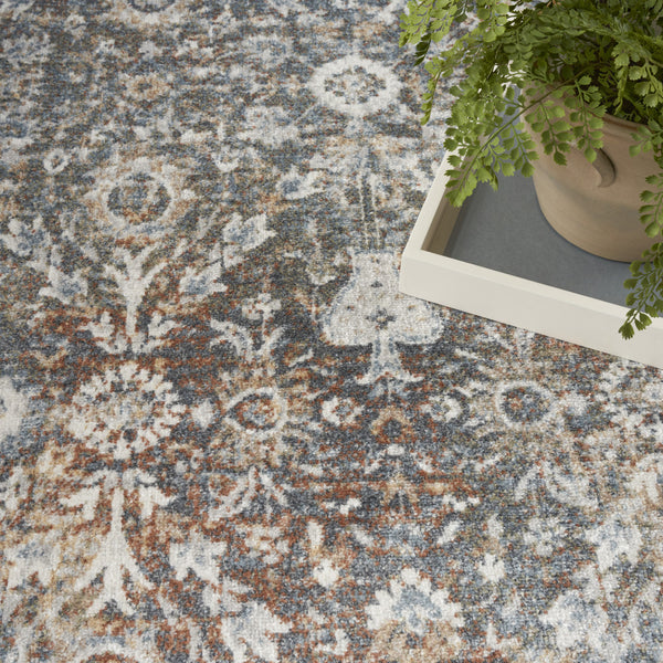 Homeroots 7' X 9' Silver Oriental Power Loom Washable Area Rug  Polyester 521786