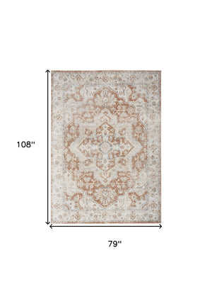Homeroots 7' X 9' Gold Oriental Power Loom Washable Area Rug  Polyester 521792