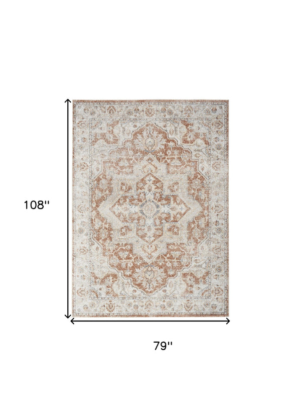 Homeroots 7' X 9' Gold Oriental Power Loom Washable Area Rug  Polyester 521792