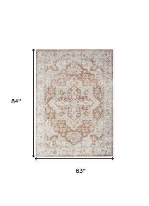 Homeroots 5' X 7' Gold Oriental Power Loom Washable Area Rug  Polyester 521795