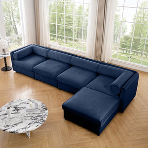 English Elm Modular 4-Seat Sectional Sofa With Ergonomic Backrests, Storage & Versatile Blue Design For Comfort W714S01053