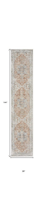 Homeroots 12' Gold And Ivory Oriental Washable Runner Rug | Durable, Stylish Accent For Any Space  Polyester 521797