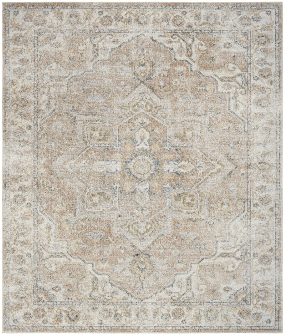 HomeRoots 8' Timeless Beige Oriental Power Loom Area Rug - Stylish, Durable, Washable for Any Room Decor 8' X 10' 521800
