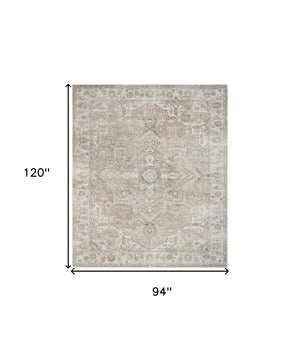 Homeroots 8' X 10' Beige Oriental Power Loom Washable Area Rug  Polyester 521800