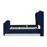 English Elm Marcella Upholstered Shelter Headboard Bed Set, Queen, Navy Blue Velvet