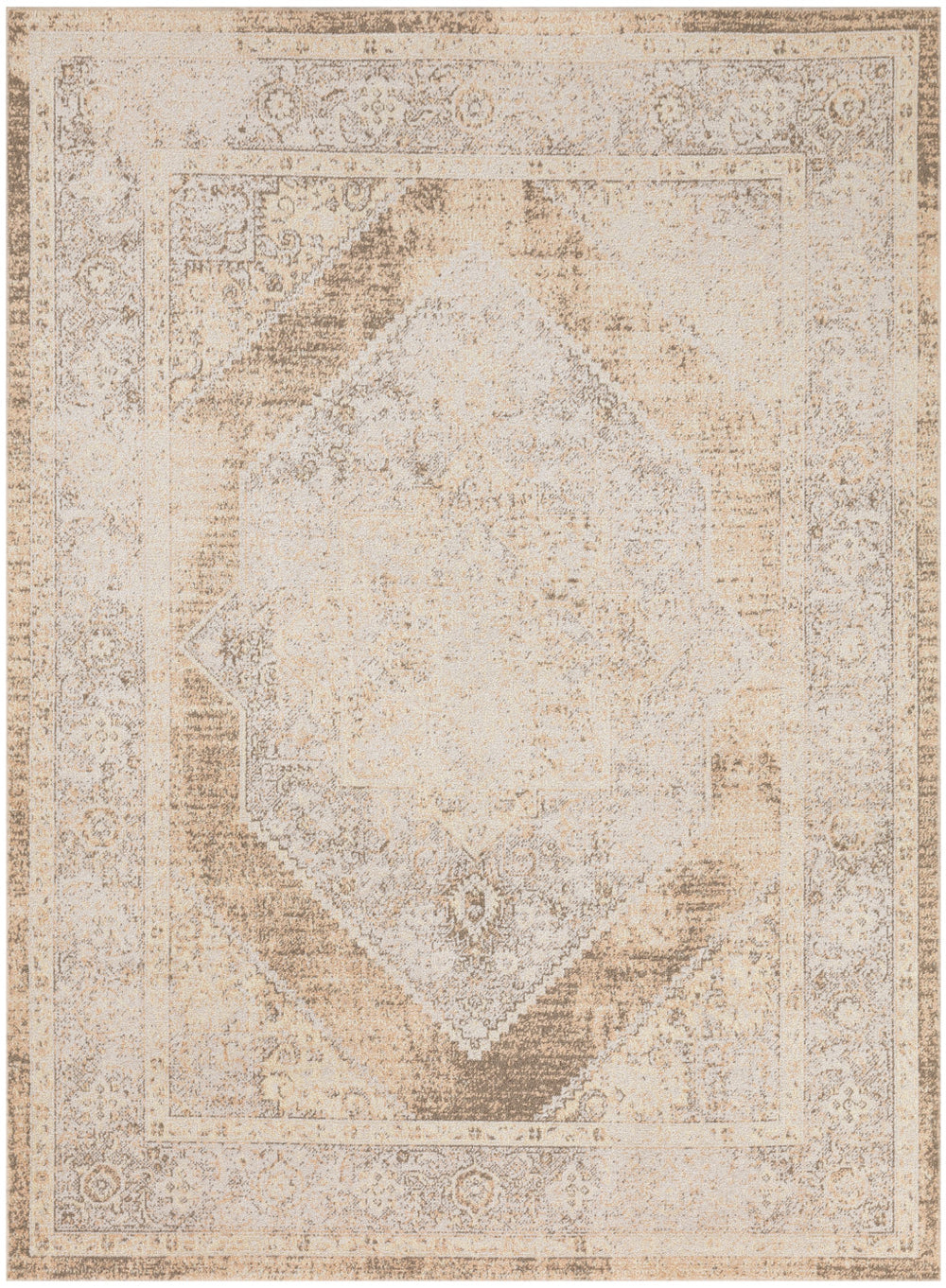 Homeroots 7' X 9' Beige Oriental Power Loom Washable Area Rug  Polyester 521805