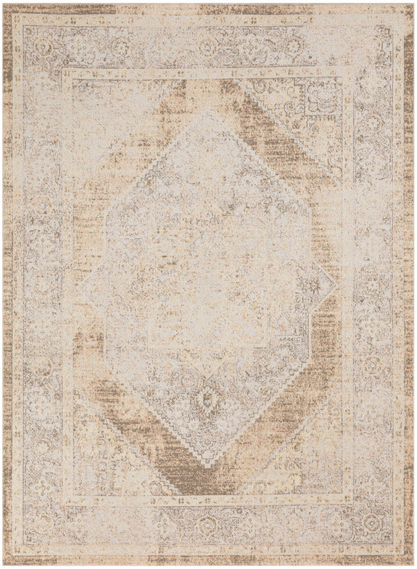 Homeroots 7' X 9' Beige Oriental Power Loom Washable Area Rug  Polyester 521805