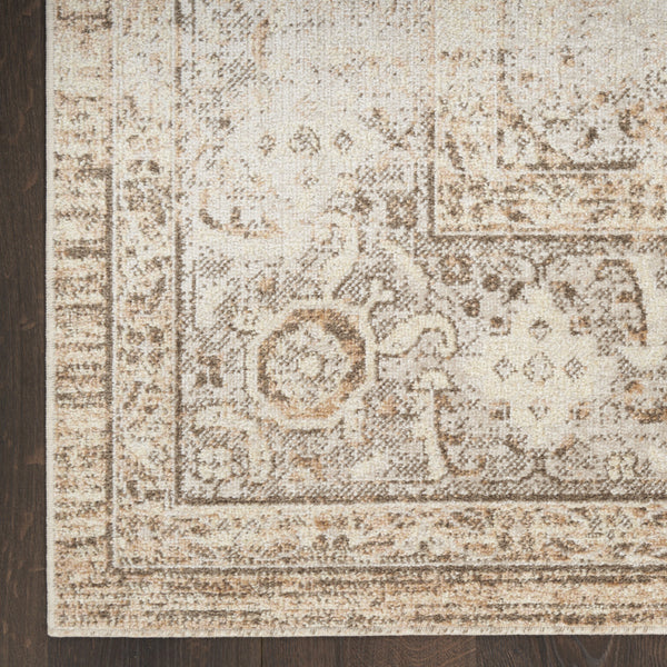 Homeroots 5' X 7' Beige Oriental Power Loom Washable Area Rug  Polyester 521806