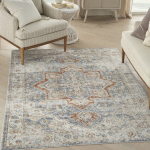 HomeRoots 7' Denim Blue Oriental Area Rug - Durable Power Loom Design, Washable for Easy Maintenance & Style 7' X 9' 521807