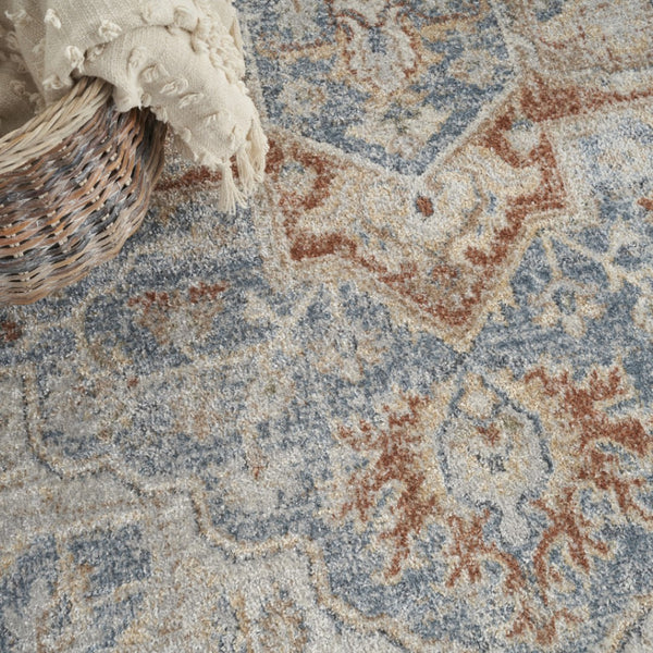 HomeRoots 7' Denim Blue Oriental Area Rug - Durable Power Loom Design, Washable for Easy Maintenance & Style 7' X 9' 521807