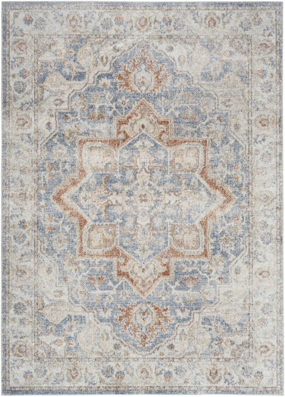 HomeRoots 7' Denim Blue Oriental Area Rug - Durable Power Loom Design, Washable for Easy Maintenance & Style 7' X 9' 521807