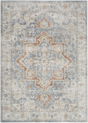 HomeRoots 7' Denim Blue Oriental Area Rug - Durable Power Loom Design, Washable for Easy Maintenance & Style 7' X 9' 521807