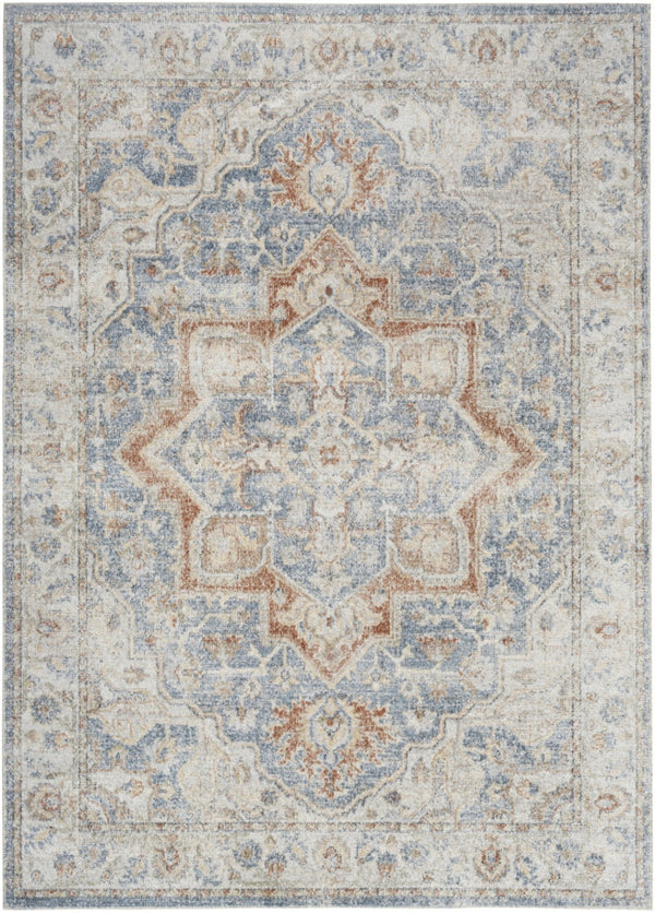 HomeRoots 7' Denim Blue Oriental Area Rug - Durable Power Loom Design, Washable for Easy Maintenance & Style 7' X 9' 521807