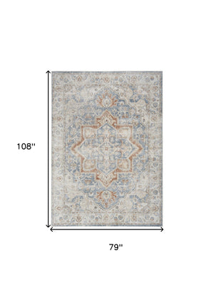 Homeroots 7' X 9' Denim Blue Oriental Power Loom Washable Area Rug  Polyester 521807