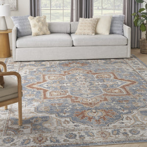 HomeRoots 7' Denim Blue Oriental Area Rug - Durable Power Loom Design, Washable for Easy Maintenance & Style 8' X 10' 521813